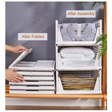 VANCORE Stackable Plastic Storage Basket-Foldable Closet Organizers and Storage Bins 2 Pack-Drawer Shelf Storage Container