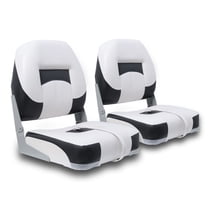 VANCUS 2 Seat Marine Fishing Boat Chair Fold Down Waterproof Ship Seat  Low Back Folding Boat Seats Padded Bass Jon Pontoon Swivel Boat Seat (White/Black)