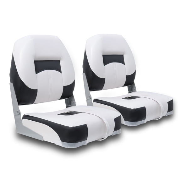 VANCUS 2 Seat Marine Fishing Boat Chair Fold Down Waterproof Ship Seat  Low Back Folding Boat Seats Padded Bass Jon Pontoon Swivel Boat Seat (White/Black)