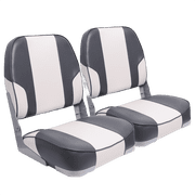 VANCUS Low Back Folding Boat Seats 2 Pack Clearance - Premium Bass Boat Chairs Waterproof Swivel Fishing Boat Chair White & Blue