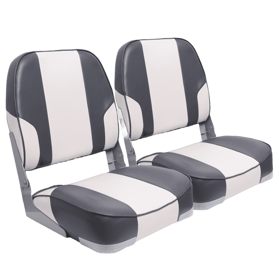 VANCUS Low Back Folding Boat Seats 2 Pack Clearance - Premium Bass Boat Chairs Waterproof Swivel Fishing Boat Chair White & Blue