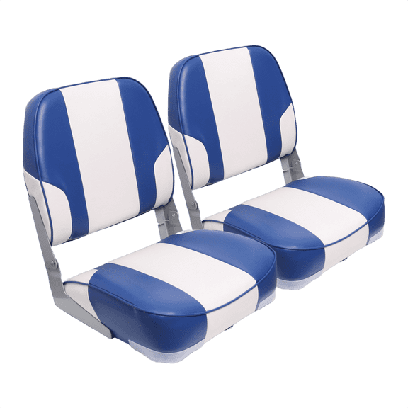 VANCUS Low Back Folding Boat Seats 2 Pack Clearance - Premium Bass/Jon/Pontoon Boat Chairs Waterproof Swivel Fishing Boat Seat White&Blue
