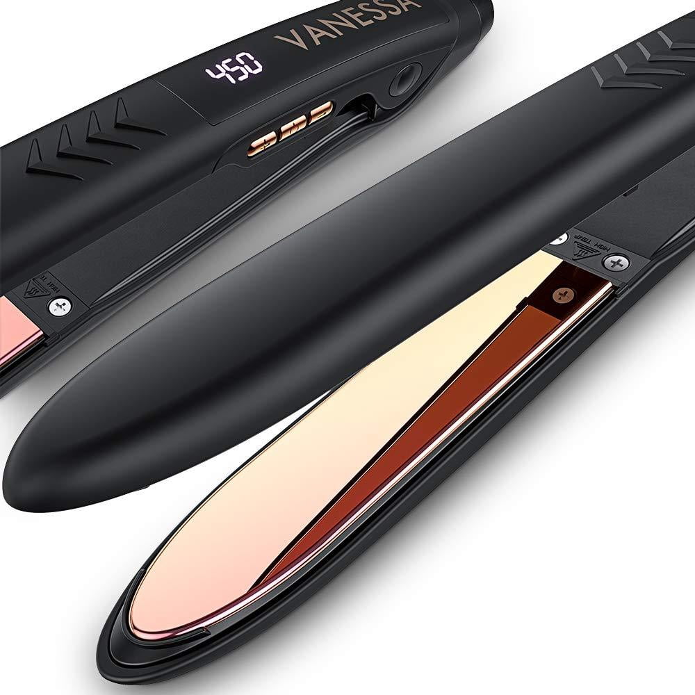 VANESSA Flat Iron Hair Straightener and Curler, Titanium Hair Straightener Flat Iron, Titanium Flat Iron Dual Voltage