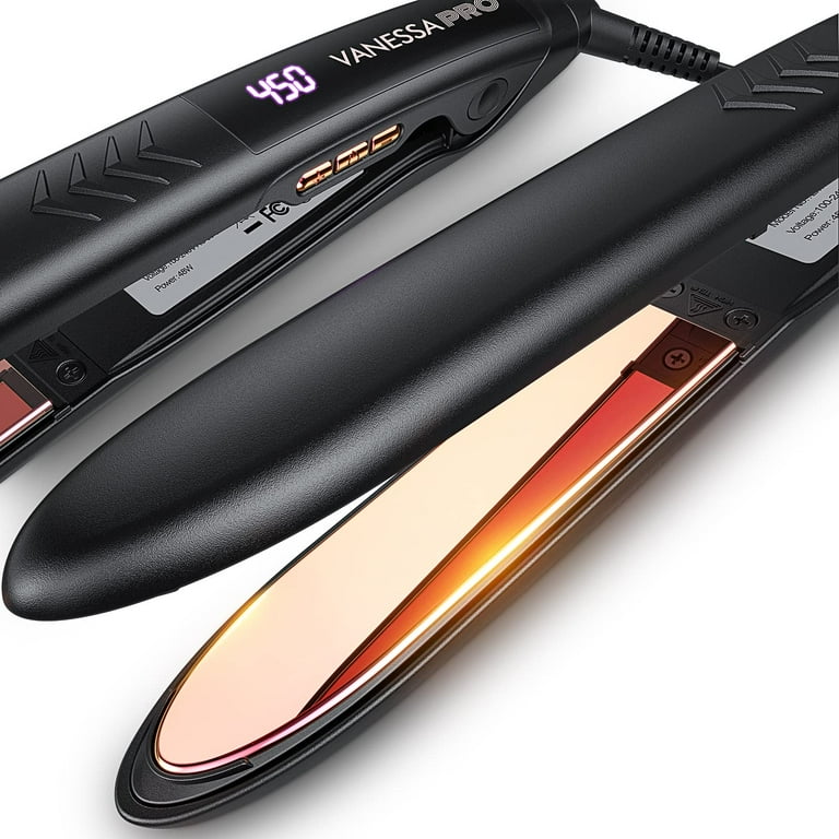 VANESSA PRO Flat Iron Hair Straightener 100 Pure Titanium Hair Straightener Irons for Effortless Achieve Curls Straighten Look Dual Voltage Flat