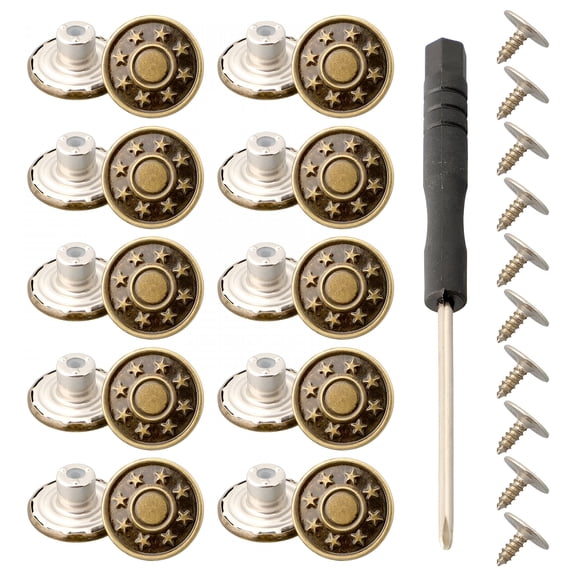 VANIDO 10 Pcs Metal Jeans Buttons 17Mm Replacement No-Sew Screw Button Repair Kit Diy