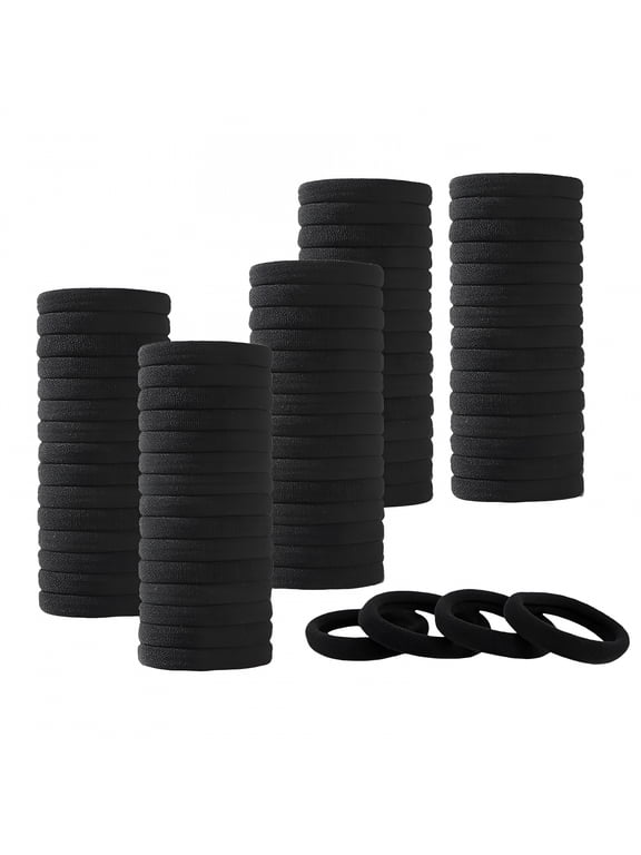 100 Pcs Black Hair Ties for Women, Men, Girls, Large Stretch Cotton Seamless Hair Bands, Hair Elastic Ponytail Holders for Thick, Heavy, and Curly Hair