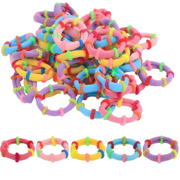 VANIDO 100 Pcs Colorful Rubber Bands Hair Bows Hair Ties for Little Girls Super Stretchy Nylon Seamless Accessories Ponytail Holder