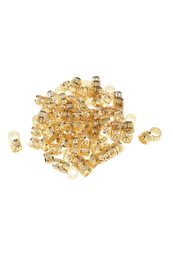 100Pcs/set Beard Beads Dreadlock Hair Braid Cuffs Rings Tubes, Gold