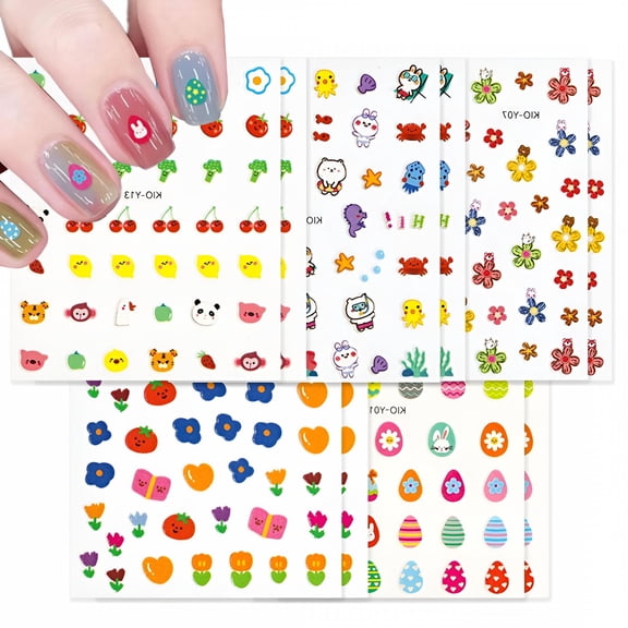 VANIDO 10pcs Luminous Nail Stickers for Kids Girls, Glow Self-Adhesive Easter Nail Decorations