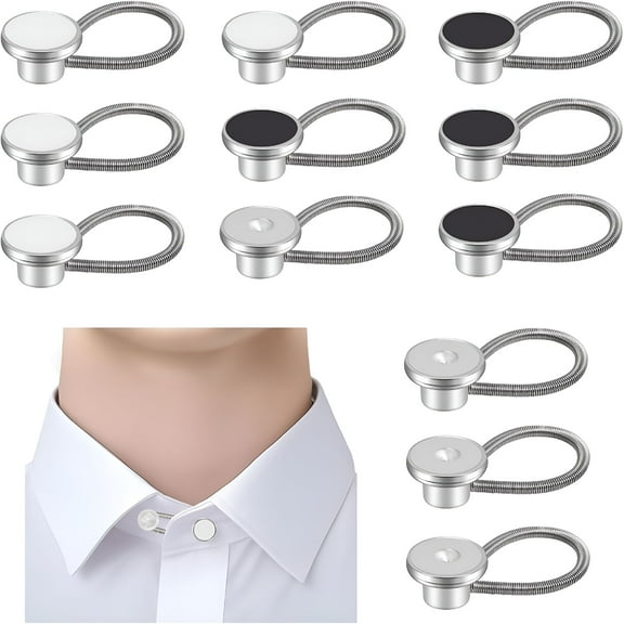 VANIDO 12 PCS Shirt Collar Button Extenders for Men's Dress Shirts, Comfortable Neck Button Extender, Also Works as Button Extenders for Jeans and Pants, Includes Collar Stays