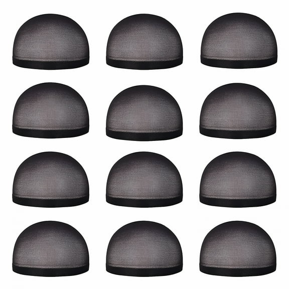 VANIDO 12pcs One Size Stretchy Nylon Women and Men Wig Cap (Black)
