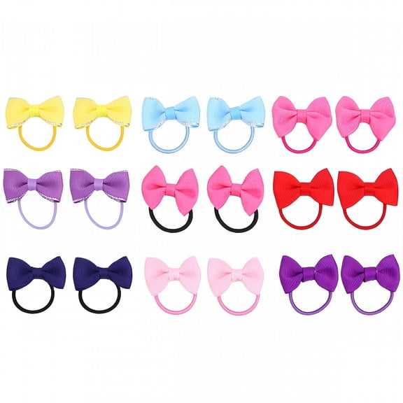 VANIDO 18pcs Hair Bows Elastic Tie Rubber Band Ribbon Hair Bands Pigtail Hair Bows Elastic Ponytail Holder for Babies Girls Toddlers Kids Children (Random Color)
