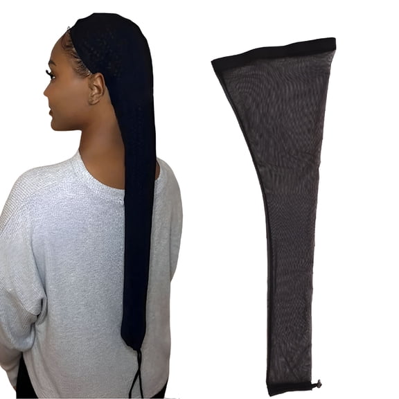 VANIDO 1pc Hair Weave Sleeve for Locs, Fashionable Design - Haircare for Wig, Extra Long Dreadlocks Wig Cap Breathable Stretchy with Elastic Band for Bun Long Hair Black