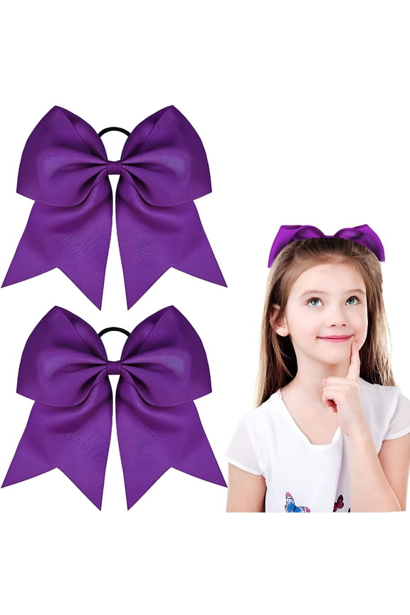 2 Packs Jumbo Cheerleading Bow 8 Inch Cheer Hair Bows Large Cheerleading Hair Bows with Ponytail Holder for Teen Girls Softball Cheerleader Outfit Uniform