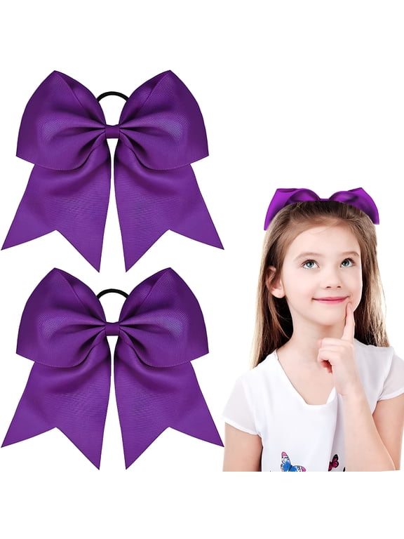 2 Packs Jumbo Cheerleading Bow 8 Inch Cheer Hair Bows Large Cheerleading Hair Bows with Ponytail Holder for Teen Girls Softball Cheerleader Outfit Uniform