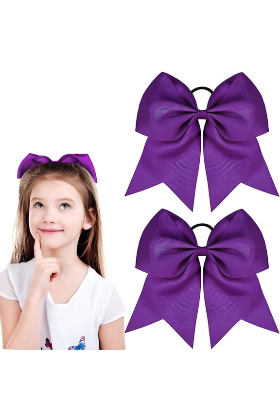 2 Packs Jumbo Cheerleading Bow 8 Inch Cheer Hair Bows Large Cheerleading Hair Bows with Ponytail Holder for Teen Girls Softball Cheerleader Outfit Uniform
