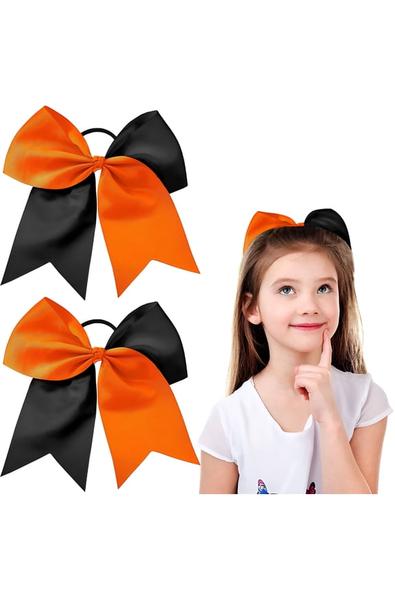 2 Packs Jumbo Cheerleading Bow 8 Inch Cheer Hair Bows Large Cheerleading Hair Bows with Ponytail Holder for Teen Girls Softball Cheerleader Outfit Uniform