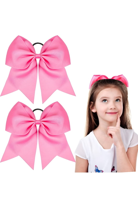 2 Packs Jumbo Cheerleading Bow 8 Inch Hair Bows with Ponytail Holder for Teen Girls Softball Cheerleader Outfit Uniform