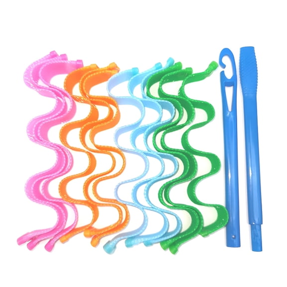 VANIDO 24Pcs Heatless Wave Curlers No Heat Hair Curlers Rollers Spiral Styling Kit, 12inch Wave DIY Rollers for Women Short Long Hair with Hooks, Pink Orange Blue Green