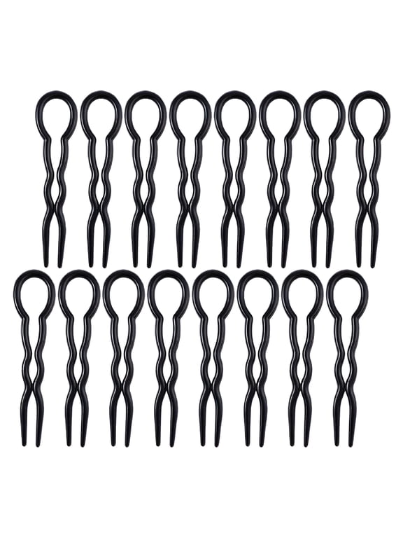 24Pcs U Shaped Hair Pins, Black Plastic Hair Forks for Buns, Spiral Hair Grips for Women Girls, Durable French Hair Sticks for Updos, Wedding, Party Styling Tools