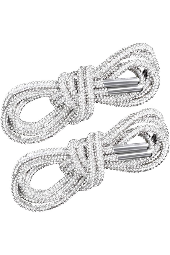 2PCS Rhinestone Shoelaces for Sneakers, Crystal Glitter Shoe Strings for Women, Round White Ropes Bling Replacement Drawstring Cords for Sweatpants, Shoes