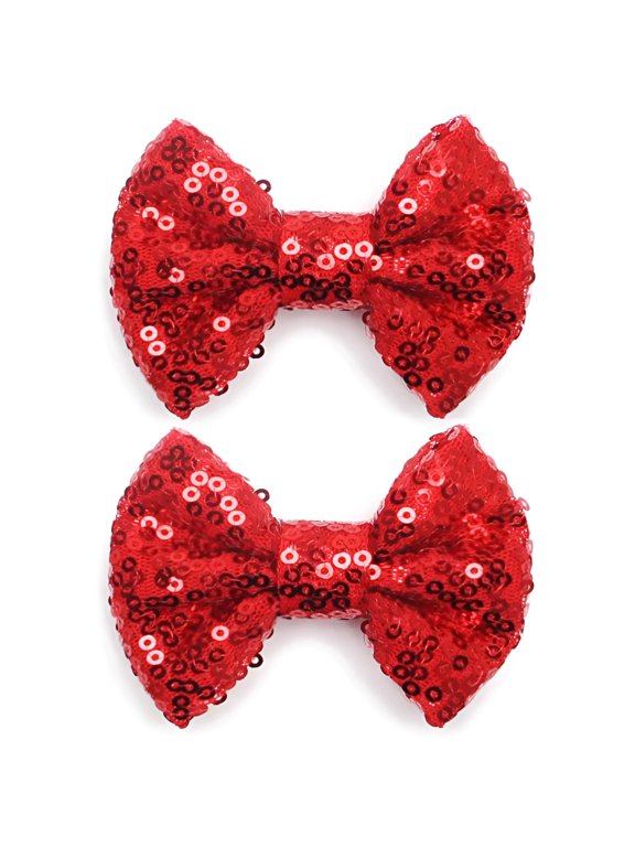 3 Inch Glitter Hair Bows Clips, Sparkling Sequin Little Bow HairPins for Baby Girls Children Teens and Women (Red)