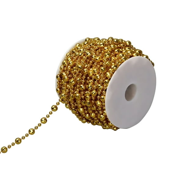 VANIDO 49 Feet Christmas Tree Beads Beaded Garland Strand Plastic Pearls Beads Garland Crystal Bead Roll christmas tree garland beads (Gold)