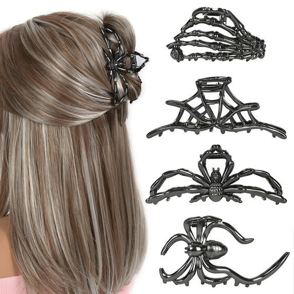 VANIDO 4Pcs Halloween Hair Clips,Celebrate Halloween Hair Claw Clips for Women,Grip Design Decorative Hair Clips,Mix6