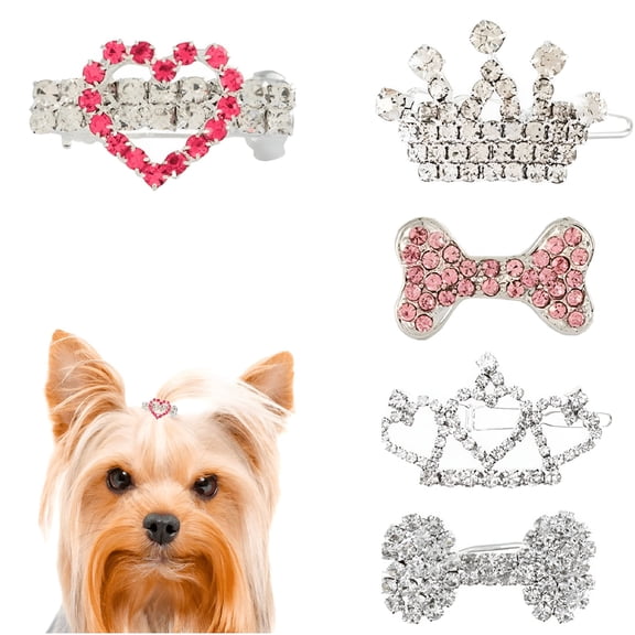 VANIDO 5 Pack Dog Hair Bows, Crystal Rhinestone Puppy Barrettes for Small Dogs, Cute Dog Hair Clips Accessories