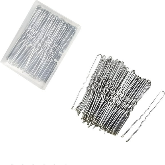 VANIDO 50 pcs U Shaped Hair Pins for Women and Girls with Storage Box (Silver)