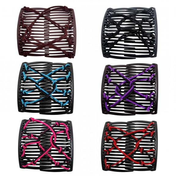 VANIDO 6 PC Stretchy Double Comb Hair Clip Adjustable Elastic Hair Comb No Crease Hair