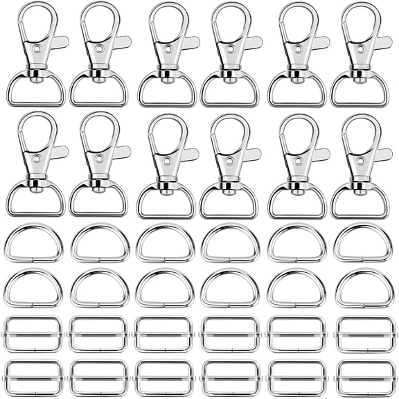 VANIDO 60 Pcs Purse Hardware for Bag Making - Swivel Snap Hooks,D Ring,Slide Buckle,Bag Hardware Supplies for Handbag Fasteners,Strap,Backpack DIY Craft Accessories,1 Inch,Silver