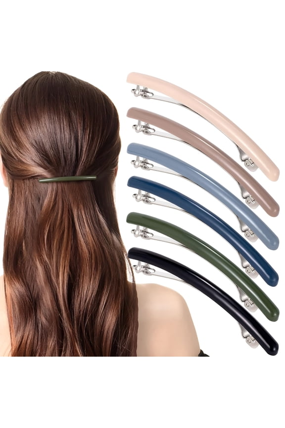 6Pcs French Hair Barrettes for Women, Non-Slip Spring Flat Clips Pins, Elegant Styling Accessories for Short Long Thin Thick Fine Hair - 6 Colors