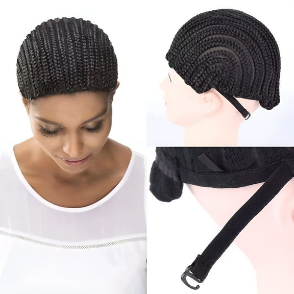 VANIDO Adjustable Crochet Cornrow Wig Cap Synthetic Braided Cap with Adjustable Straps Breathable Crochet Caps with Combs for Braiding Hair Sew in Hair Weave Braided Wig Cap for Women