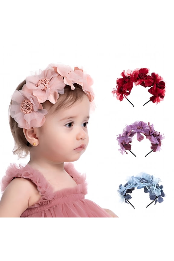 Baby Girl Floral Headbands Flower Crown Newborn Infant Toddler Headwrap Turban Hair Accessories Infant Headband Floral Decoration All-match Elastic Baby Girls Flower Hair Hoop for Party