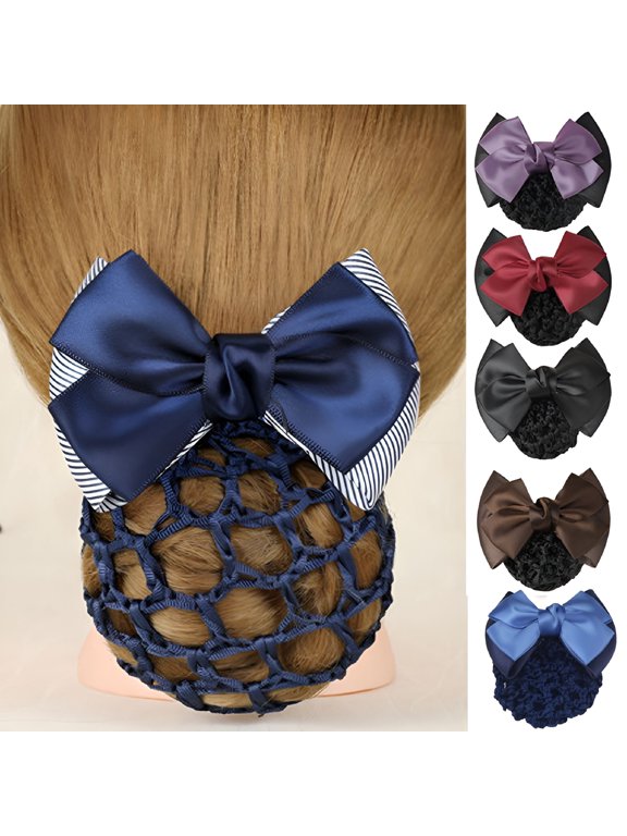 Bowknot Snood Net Barrette Hair Clip Bun Cover Hairnet Lace Bow Decor for Woman
