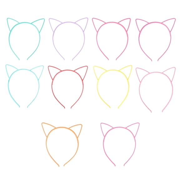 VANIDO Cat Bow Headband 10pcs Cat Ear Headband Plastic Cat Hairband Cat Bow Hairbands Makeup Party Headwear for Women Girls