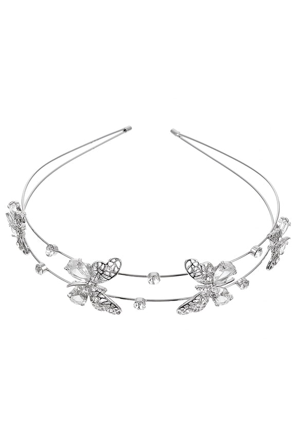 Double Layer Rhinestone Butterfly Headband for Women - Silver