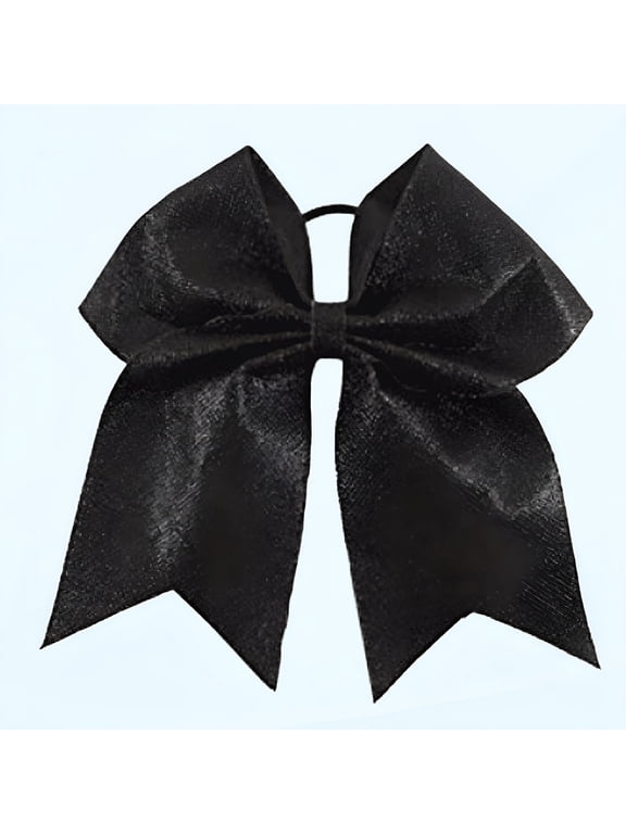 Glitter Cheer Bows - Cheerleading Softball Gifts for Girls and Women Team Bow with Ponytail Holder Complete your Cheerleader Outfit Uniform Strong Hair Ties Bands Elastics (Black)