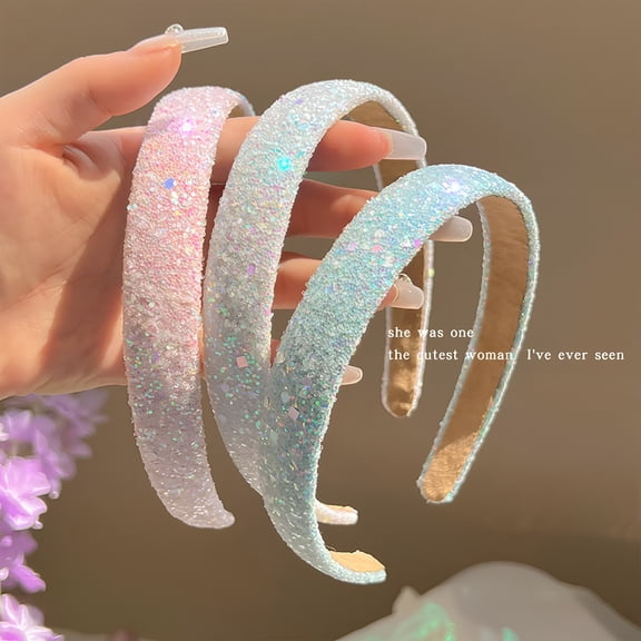 VANIDO Glitter Sequins Girls Headbands Sparkly Hard Headbands For Girls Non Slip Bling Headbands For Toddler Girls Cute Hair Accessories For Women And Girls