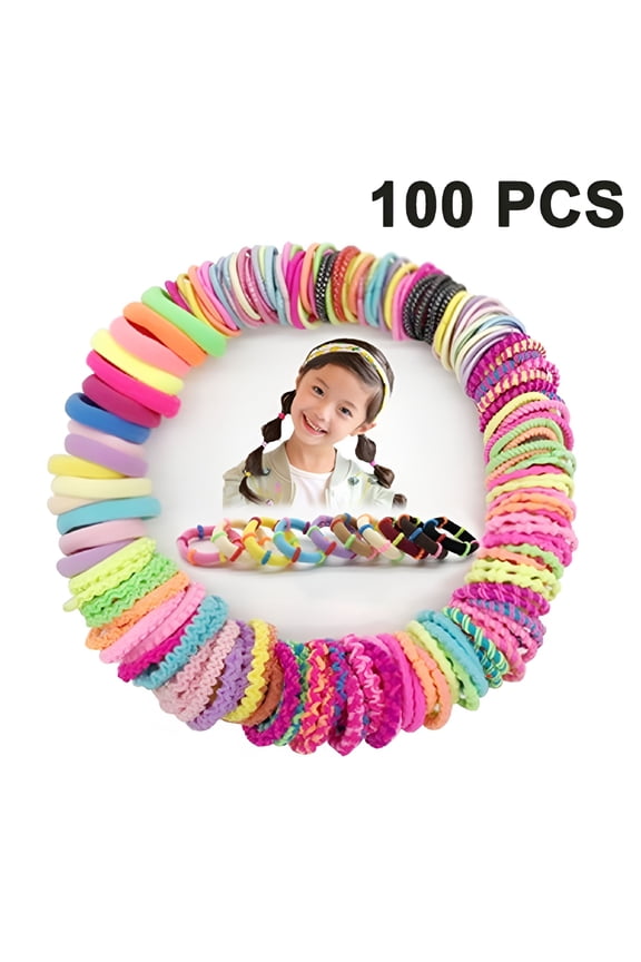 Hair Bands for Kids, Babies, Girls & Women 100 Multicolored Scrunchies in 10 Styles