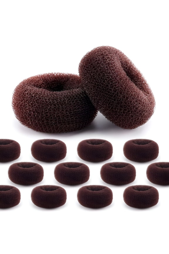 Hair Bun Maker Donut 12 Pcs, Medium Hair Donuts for Buns Ring Style Ballet Hair Bun Accessories Bulk Sock Bun Doughnut for Women Girls Long Hair Buns Shaper (Size M / 2.75 Inch, Brown)