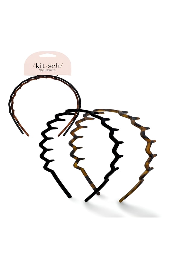 Headbands - Recycled Plastic Hair Band for Men & Women | Classic 90s Headband & Hairband | Mens Headband | Wavy Headband with Teeth | Hair Headbands, 2pc (Black&Tort)