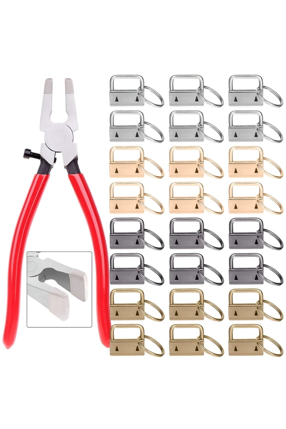 Key Fob Hardware, Keychain Hardware Set Includes 40pcs Key Fob Hardware 1 Inch with Key Fob Hardware Pliers for Wristlet Keychain, Key Lanyard and Key Chain Making Hardware Supplies