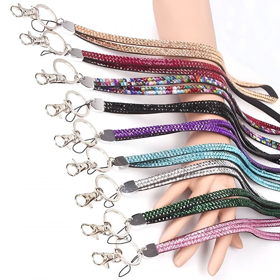 VANIDO Luxury Rhinestone Bling Shiny Custom Lanyard ID Badge Cellphone Key Holder Ring Multicolor