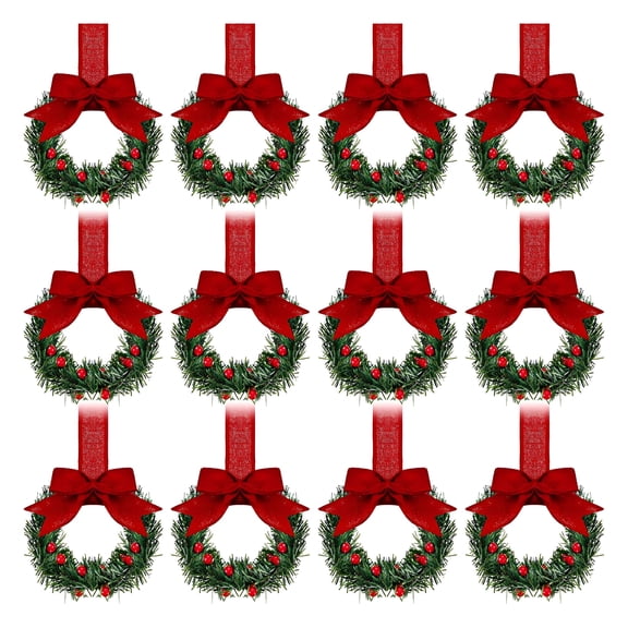 VANIDO Mini Christmas Wreath Kitchen Cabinet Wreaths with Ribbon Bows Greenery Faux Pine Needle Wreath for Window Door Cabinets Festive Decor