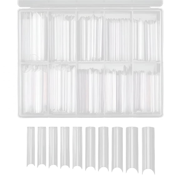 VANIDO Nail Tips Round Long Straight Square Shape Tips For Acrylic False Nail With Box (Clear)
