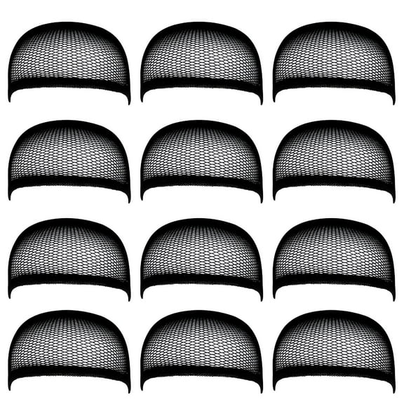 VANIDO Pack of 12 Wig Cap Open End Mesh Net Liner Weaving Cap (black)