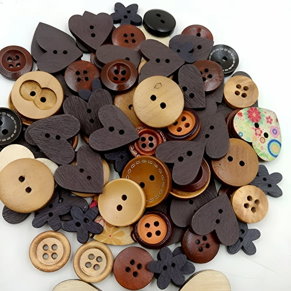 VANIDO Pack of Wooden Buttons Sewing Button Kid's Scrapbooking DIY Craft Wedding Decoration Christmas (Coffee)
