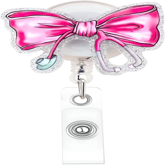 VANIDO Pink Bow Nursing Badge Reel for ID Card Badge Retractable Nurse Student Holder Healthcare Badge Reel for Nursing Student Gifts for Women